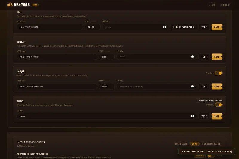 Jellyfin connection settings